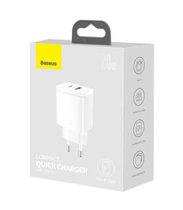 Baseus Compact Quick Charger, USB, USB-C, 20W (white)