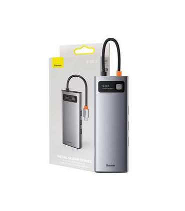 Hub 9in1 Baseus Metal Gleam Series, USB-C to 3x USB 3.0 + HDMI + USB-C PD + Ethernet RJ45 + microSD/SD + VGA
