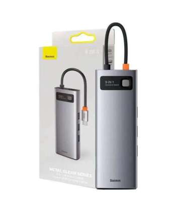 Hub 9in1 Baseus Metal Gleam Series, USB-C to 3x USB 3.0 + HDMI + USB-C PD + Ethernet RJ45 + microSD/SD + VGA