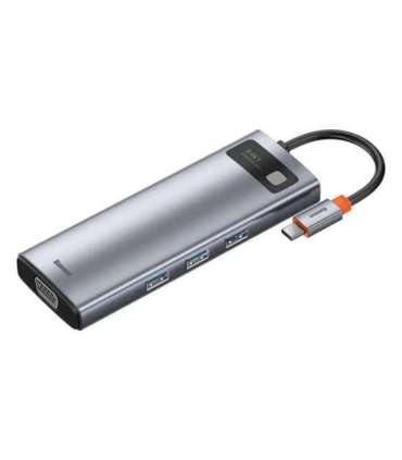 Hub 9in1 Baseus Metal Gleam Series, USB-C to 3x USB 3.0 + HDMI + USB-C PD + Ethernet RJ45 + microSD/SD + VGA