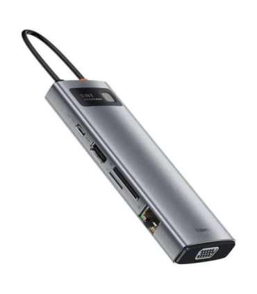 Hub 9in1 Baseus Metal Gleam Series, USB-C to 3x USB 3.0 + HDMI + USB-C PD + Ethernet RJ45 + microSD/SD + VGA