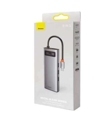 Hub 9in1 Baseus Metal Gleam Series, USB-C to 3x USB 3.0 + HDMI + USB-C PD + Ethernet RJ45 + microSD/SD + VGA