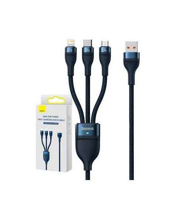 3in1 USB cable Baseus Flash Series, USB-C + micro USB + Lightning, 100W, 1.2m (blue)