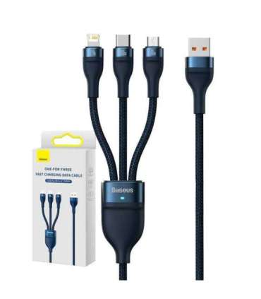 3in1 USB cable Baseus Flash Series, USB-C + micro USB + Lightning, 100W, 1.2m (blue)