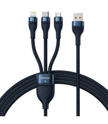 3in1 USB cable Baseus Flash Series, USB-C + micro USB + Lightning, 100W, 1.2m (blue)