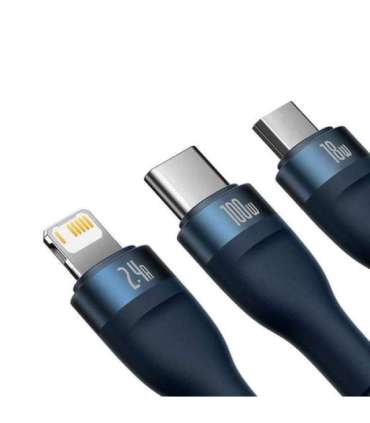 3in1 USB cable Baseus Flash Series, USB-C + micro USB + Lightning, 100W, 1.2m (blue)