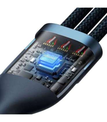 3in1 USB cable Baseus Flash Series, USB-C + micro USB + Lightning, 100W, 1.2m (blue)