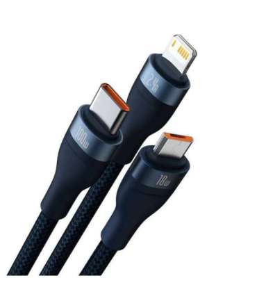 3in1 USB cable Baseus Flash Series, USB-C + micro USB + Lightning, 100W, 1.2m (blue)