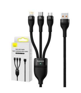3in1 USB cable Baseus Flash Series, USB-C + micro USB + Lightning, 100W, 1.2m (black)