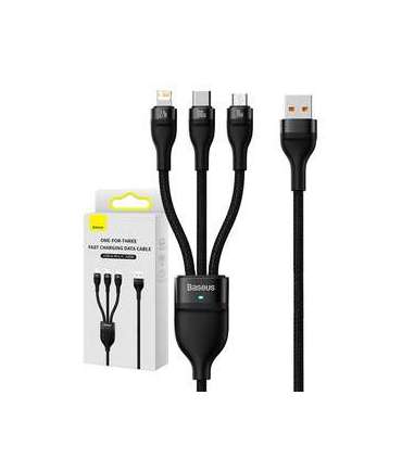 3in1 USB cable Baseus Flash Series, USB-C + micro USB + Lightning, 100W, 1.2m (black)