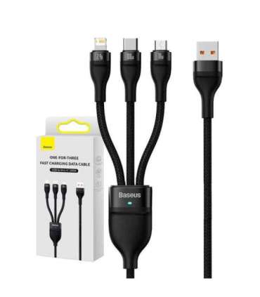 3in1 USB cable Baseus Flash Series, USB-C + micro USB + Lightning, 100W, 1.2m (black)