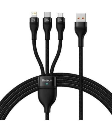 3in1 USB cable Baseus Flash Series, USB-C + micro USB + Lightning, 100W, 1.2m (black)
