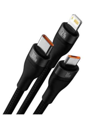 3in1 USB cable Baseus Flash Series, USB-C + micro USB + Lightning, 100W, 1.2m (black)