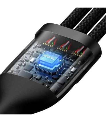 3in1 USB cable Baseus Flash Series, USB-C + micro USB + Lightning, 100W, 1.2m (black)