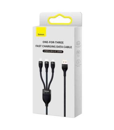 3in1 USB cable Baseus Flash Series, USB-C + micro USB + Lightning, 100W, 1.2m (black)