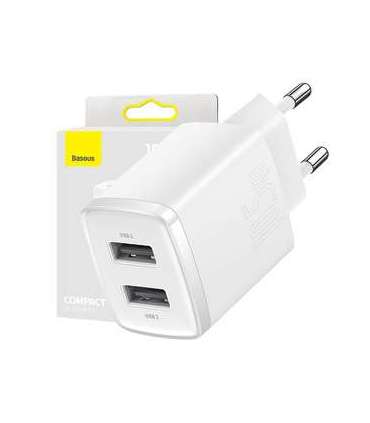 Baseus Compact Quick Charger, 2x USB, 10.5W (white)