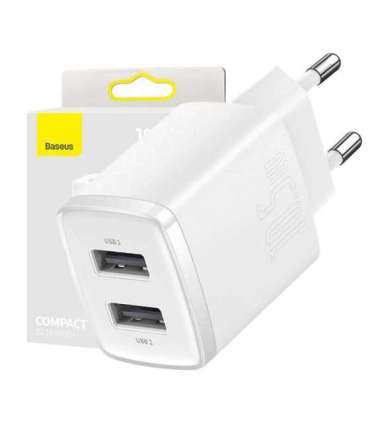 Baseus Compact Quick Charger, 2x USB, 10.5W (white)