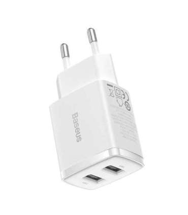Baseus Compact Quick Charger, 2x USB, 10.5W (white)