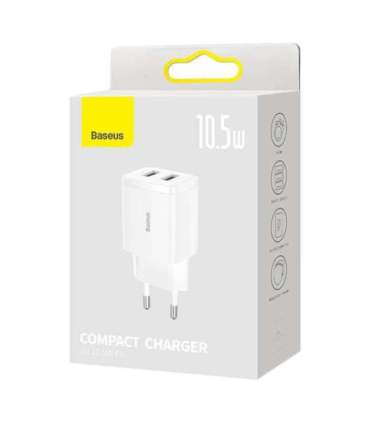 Baseus Compact Quick Charger, 2x USB, 10.5W (white)