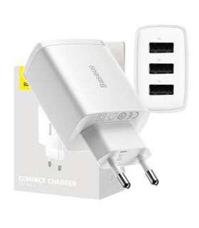 Baseus Compact Quick Charger, 3x USB, 17W (White)