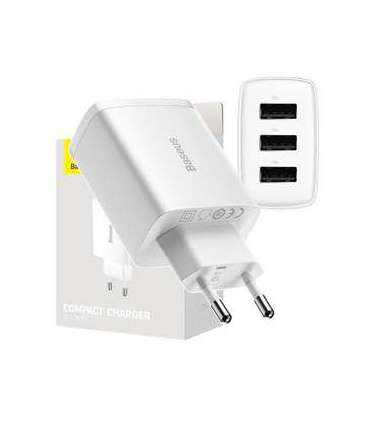 Baseus Compact Quick Charger, 3x USB, 17W (White)