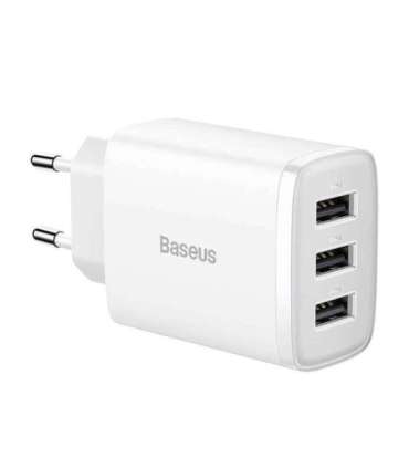 Baseus Compact Quick Charger, 3x USB, 17W (White)