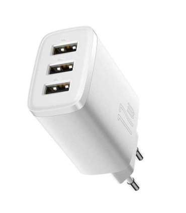 Baseus Compact Quick Charger, 3x USB, 17W (White)
