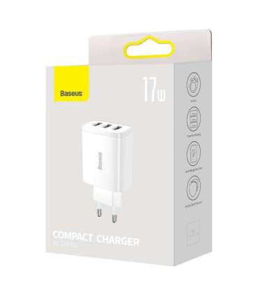 Baseus Compact Quick Charger, 3x USB, 17W (White)