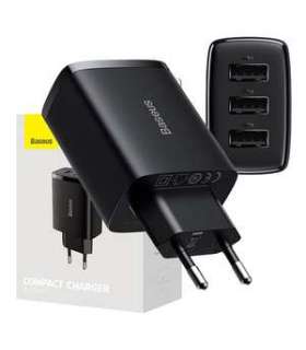 Baseus Compact Quick Charger, 3x USB, 17W (Black)