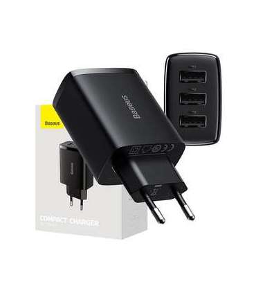 Baseus Compact Quick Charger, 3x USB, 17W (Black)