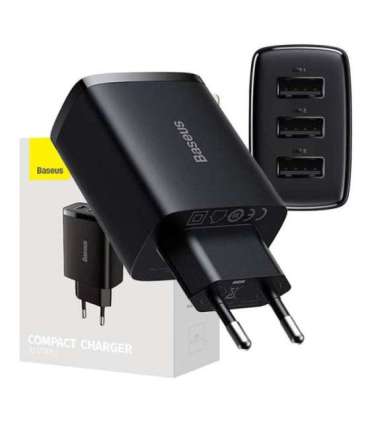 Baseus Compact Quick Charger, 3x USB, 17W (Black)