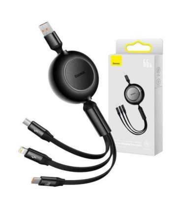 Baseus Bright Mirror 3, USB 3-in-1 cable for micro USB / USB-C / Lightning 66W / 2A 1.1m (Black)