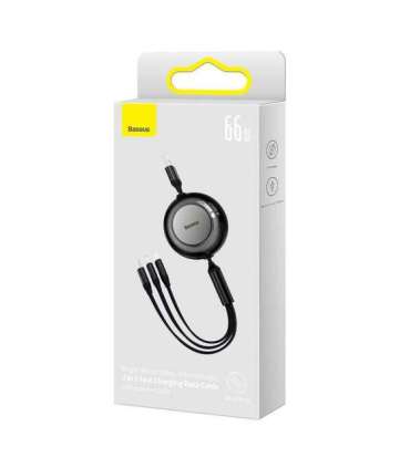 Baseus Bright Mirror 3, USB 3-in-1 cable for micro USB / USB-C / Lightning 66W / 2A 1.1m (Black)