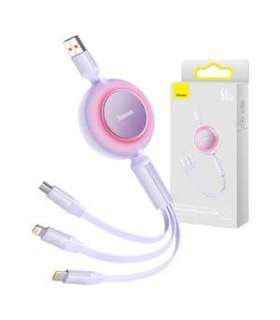 Baseus Bright Mirror 3, USB 3-in-1 cable for micro USB / USB-C / Lightning 66W / 2A 1.1m (Purple)