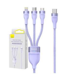 3in1 USB cable Baseus Flash Series 2, USB-C + micro USB + Lightning, 100W, 1.5m (purple)