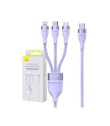 3in1 USB cable Baseus Flash Series 2, USB-C + micro USB + Lightning, 100W, 1.5m (purple)
