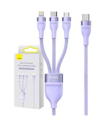 3in1 USB cable Baseus Flash Series 2, USB-C + micro USB + Lightning, 100W, 1.5m (purple)
