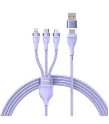 3in1 USB cable Baseus Flash Series 2, USB-C + micro USB + Lightning, 100W, 1.5m (purple)