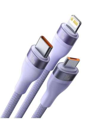 3in1 USB cable Baseus Flash Series 2, USB-C + micro USB + Lightning, 100W, 1.5m (purple)