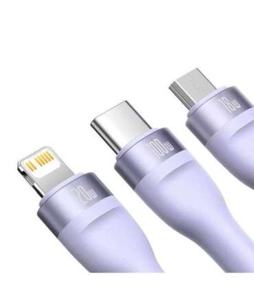 3in1 USB cable Baseus Flash Series 2, USB-C + micro USB + Lightning, 100W, 1.5m (purple)