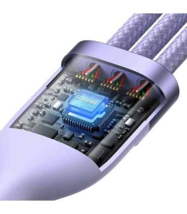 3in1 USB cable Baseus Flash Series 2, USB-C + micro USB + Lightning, 100W, 1.5m (purple)