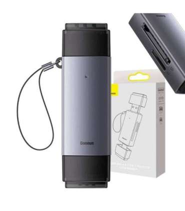 Baseus Lite Series SD/TF memory card reader, USB + USB-C (gray)