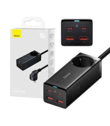 Baseus GaN3 Pro wall charger / powerstrip 2xUSB + 2xUSB-C + AC, 100W (black)