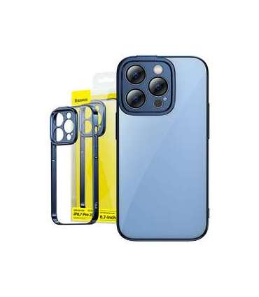Baseus Glitter Transparent Case and Tempered Glass set for iPhone 14 Pro Max (blue)
