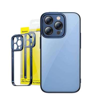 Baseus Glitter Transparent Case and Tempered Glass set for iPhone 14 Pro Max (blue)