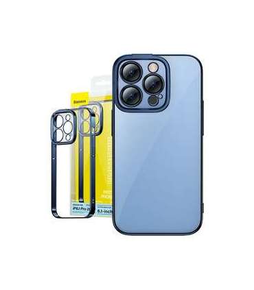 Baseus Glitter Transparent Case and Tempered Glass set for iPhone 14 Pro (blue)