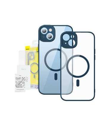 Baseus Frame Transparent Magnetic Case and Tempered Glass set for iPhone 14 Plus (blue)
