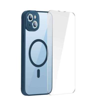 Baseus Frame Transparent Magnetic Case and Tempered Glass set for iPhone 14 Plus (blue)