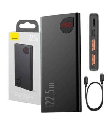 Powerbank Baseus Adaman Metal, 10000mAh, 2xUSB, USB-C, Lightning, MicroUSB  22.5W (black)