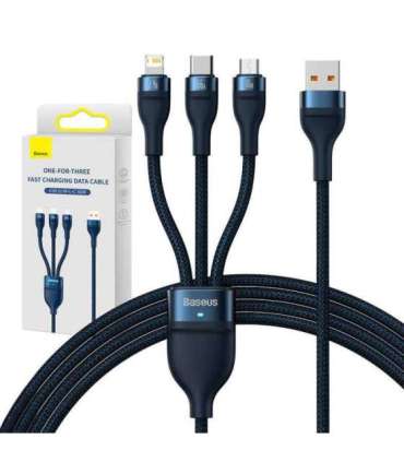 3in1 USB cable Baseus USB 3in1 Baseus Flash Series,  USB-C + Micro + Lightning 66W, 1.2m (blue)